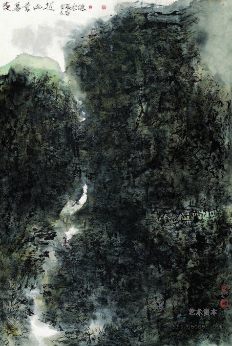 近山苍幕夜 曾来德 水墨 90X50cm 2003年